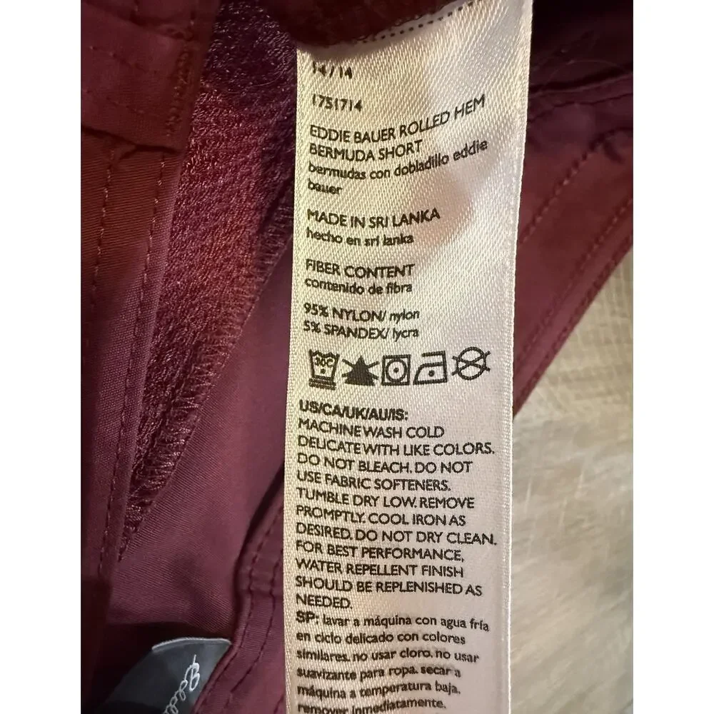 Eddie Bauer Women’s Bermuda Shorts Stretch UPF 50 Rolled Hem Burgundy Size 14